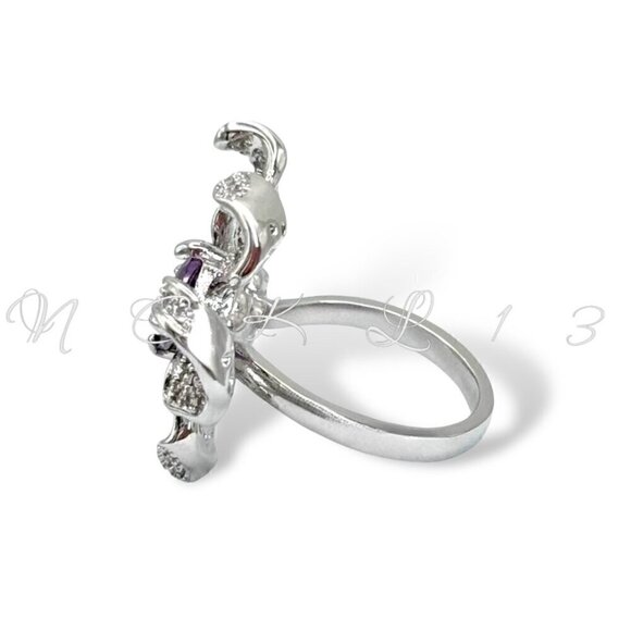 NWT Statement Ring Orchid Flower S925 Sterling Silver CZ Open Adjustable - Picture 6 of 13